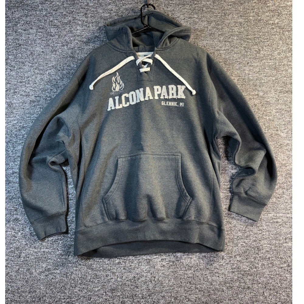Artisans Alcona Park Glennie MI Lace Up Hoodie Mens XL Gray Michigan Sweatshirt